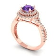 thumbnail image 2 of 1.3125 ct Round Cut Natural Amethyst Solitaire with Simulated Diamond Accents 14K Rose Gold Womens Engagement Ring, 2 of 5