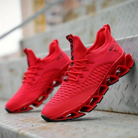 

Men s Blade Sneakers Slip-on Sneakers With Shoelaces - Odor-resistant Athletic Shoes - Lightweight And Breathable-红色||40码