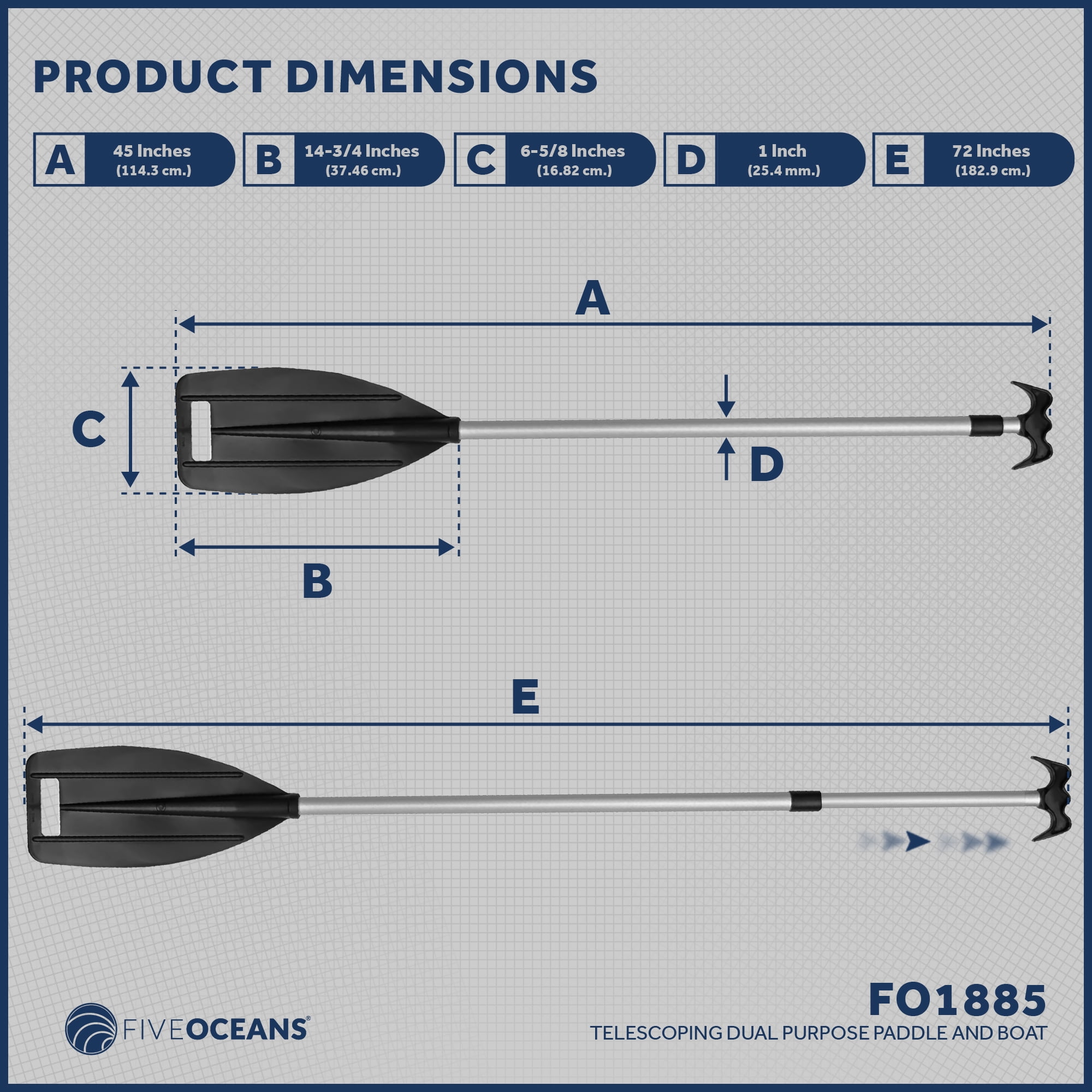 Five Oceans Kayak / Canoe Telescoping Paddle and Boat Hook, Black Extends 45 inches to 72 inches FO1885