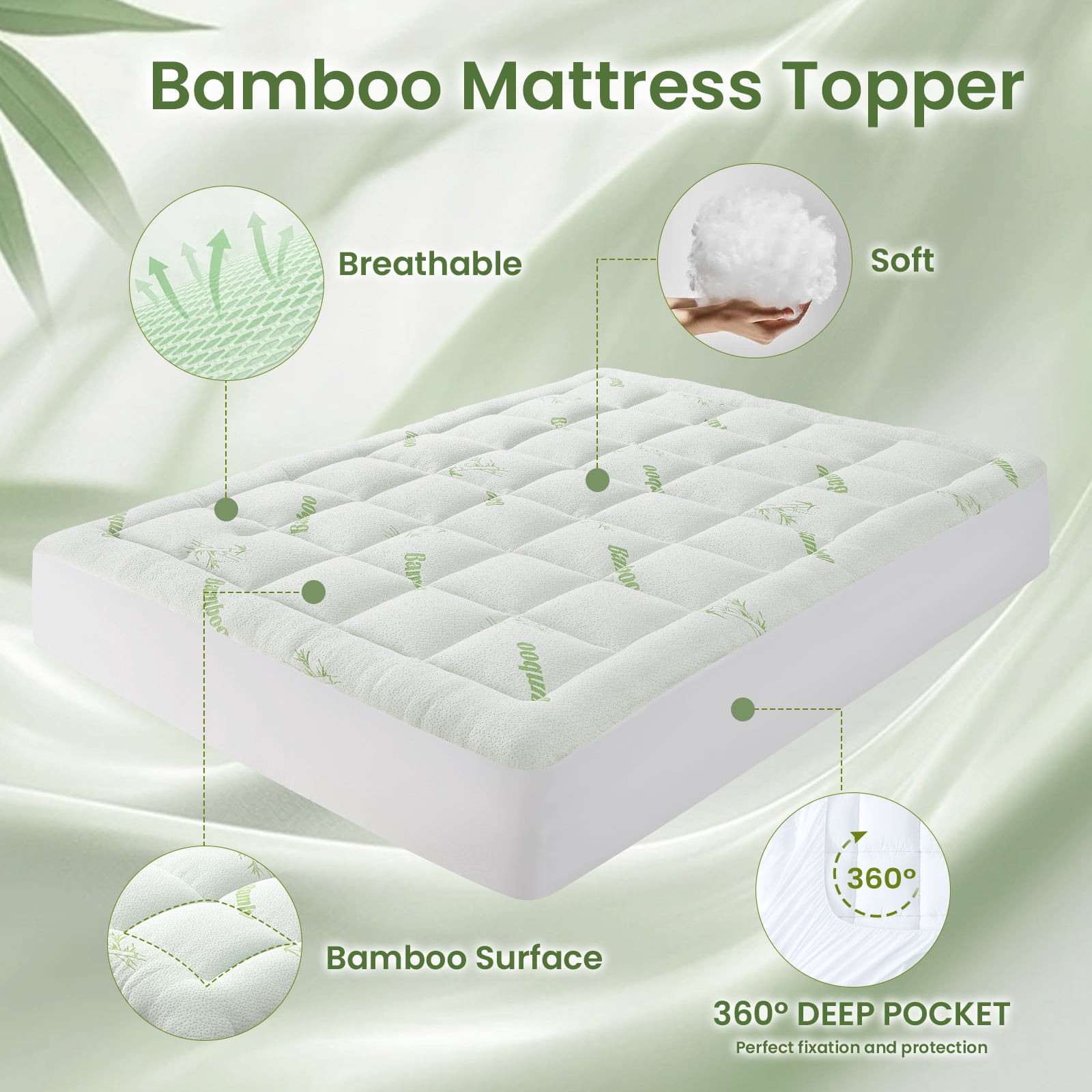 Extra Thick Queen Mattress Topper, Cooling Mattress Pad Cover, Mattress Protector with 8-21 Inch Deep Pocket,White