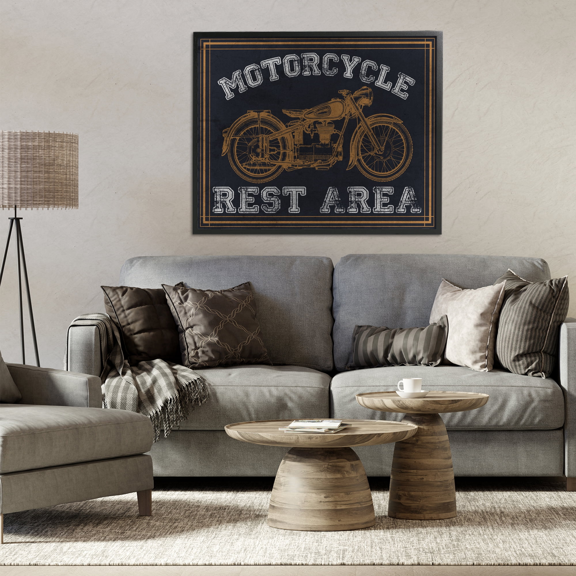 Stupell Industries Motorcycle Rest Area Black Framed Giclee Art, design by Marcus Prime