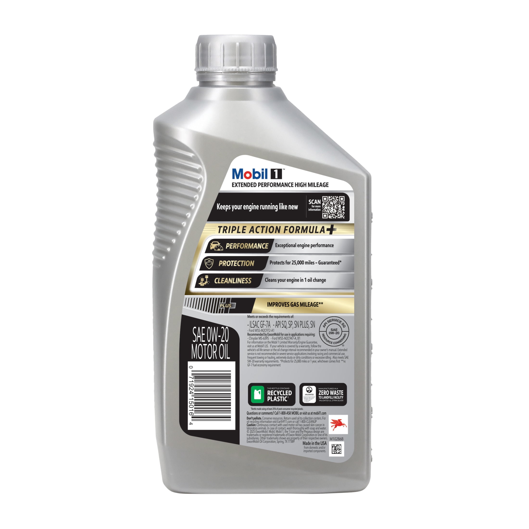 (3 pack) Mobil 1 Extended Performance High Mileage Full Synthetic Motor Oil 0W-20, 1 Quart