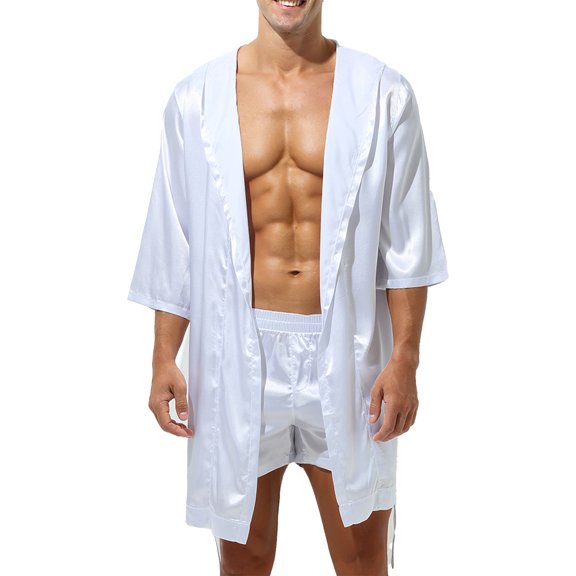 YEAHDOR Mens Satin Soft Nightgown Night Robes V Neck Short Sleeve Sleepwear Lounge Wear