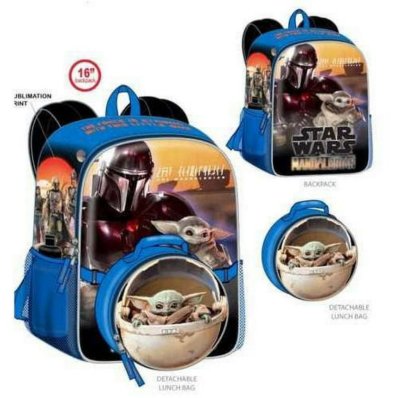 Star Wars The Mandalorian Baby Yoda Backpack & Lunch Kit (Detatchable Lunch Bag)