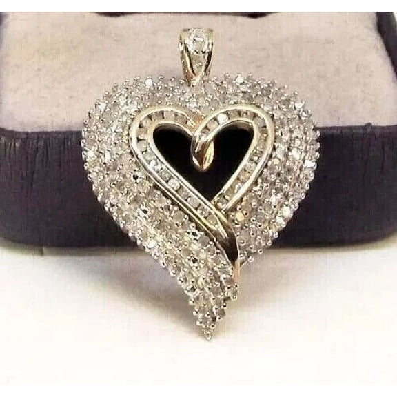 Forever Jewels 2Ct Round Moissanite Womens Heart Pendant Necklace 14K Yellow Gold Plated