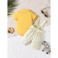 thumbnail image 4 of Mikrdoo Newborn Boys Outfits Summer Solid Color Turn-down Collar Romper Tops Plaid Suspender Pants 2Pcs Clothes,As Gift, 4 of 10