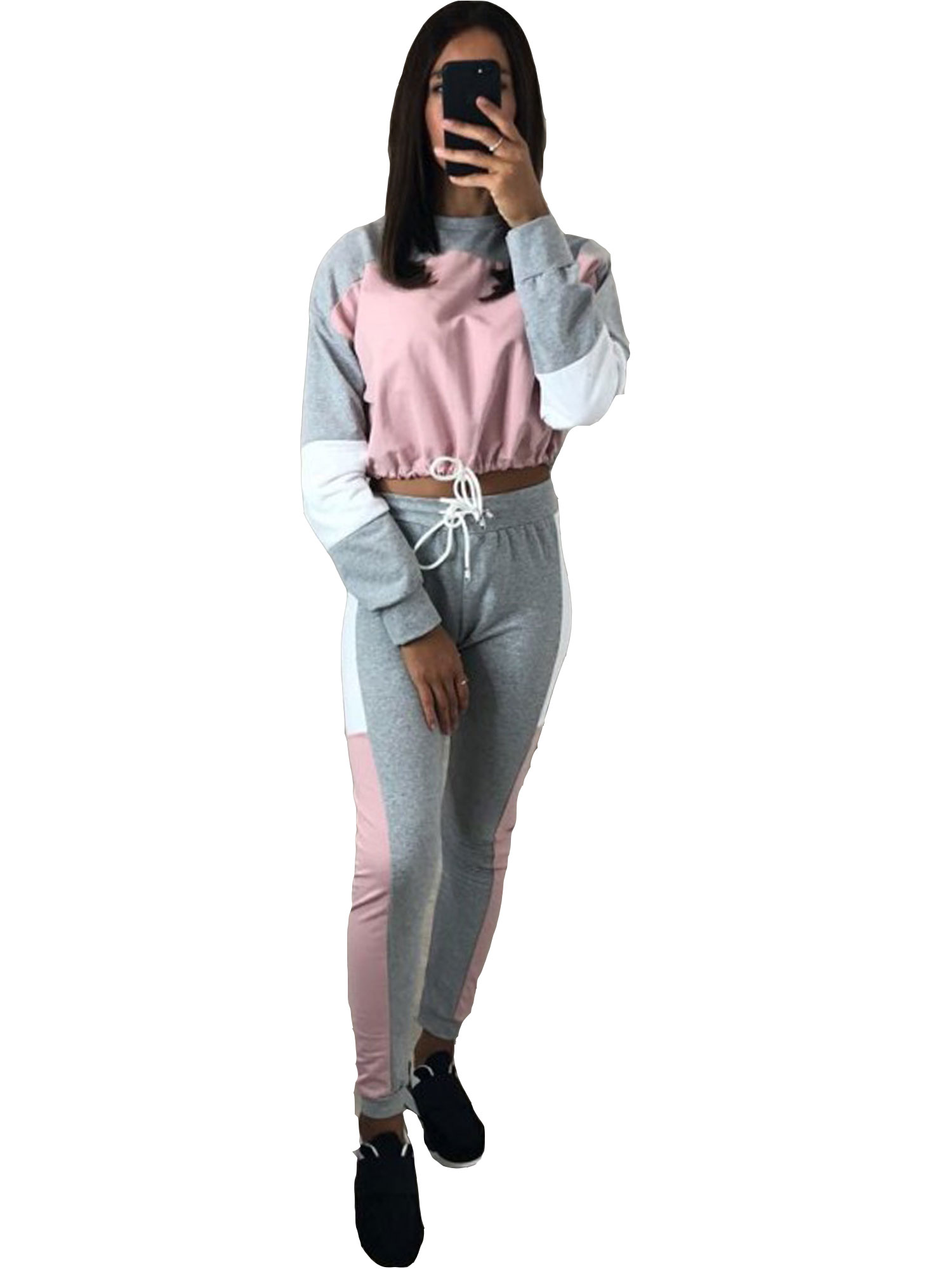 Pants Set 2Pcs Women/'s Jogger Casual Tracksuit Crop Top Long Sleeve Sweatshirt