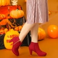 thumbnail image 7 of Unique Bargains Women's Platform Round Toe Chunky Heel Ankle Boots Red 6.5, 7 of 7