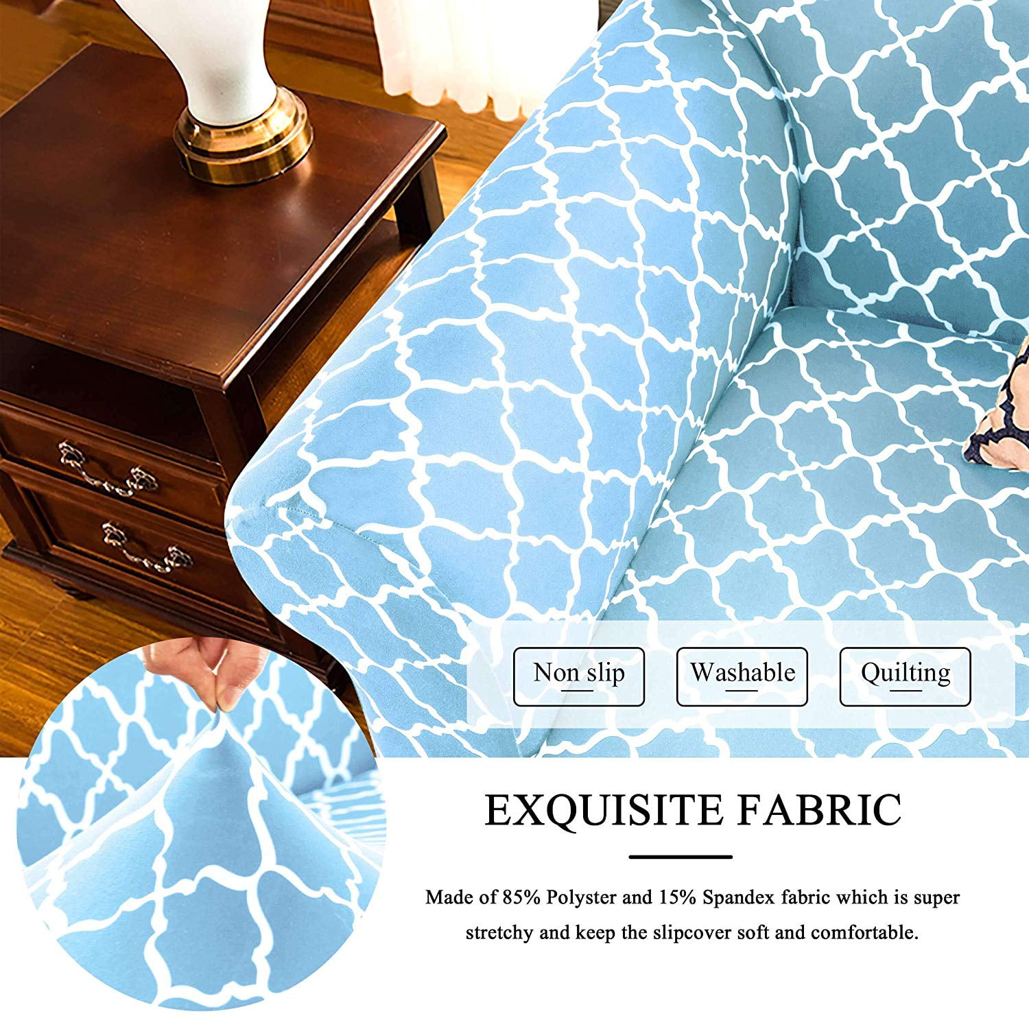 Subrtex Sofa Slipcovers Stretch Couch Protector Covers 2-Piece Spandex Printing Furniture Cover Home Decor(Sofa,Blue)