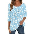 thumbnail image 2 of ClodeEU Womens Printed Button-Front Crewneck 3/4 Sleeve T-Shirt, Lightweight Funny Loose Shirts Light Blue,Womens Plus XL, 2 of 5
