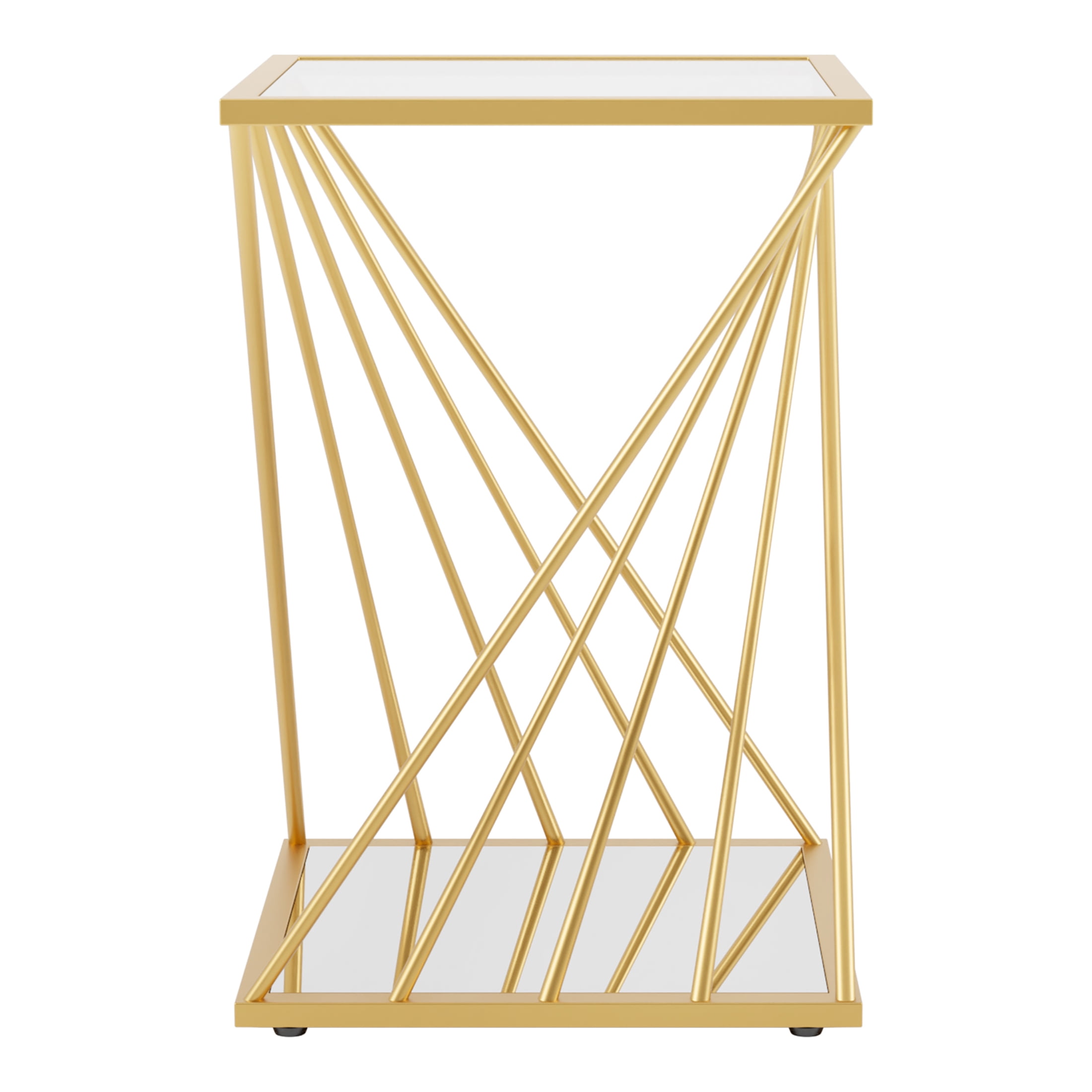 Furniture of America Vauxhal Glass Top Side Table, Gold