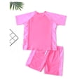 thumbnail image 4 of YONGHS Boys Girls Two Piece Rash Guard Bathing Suit Short Sleeve Shirts and Swim Shorts Swimsuits Camo Pink 9-10, 4 of 5