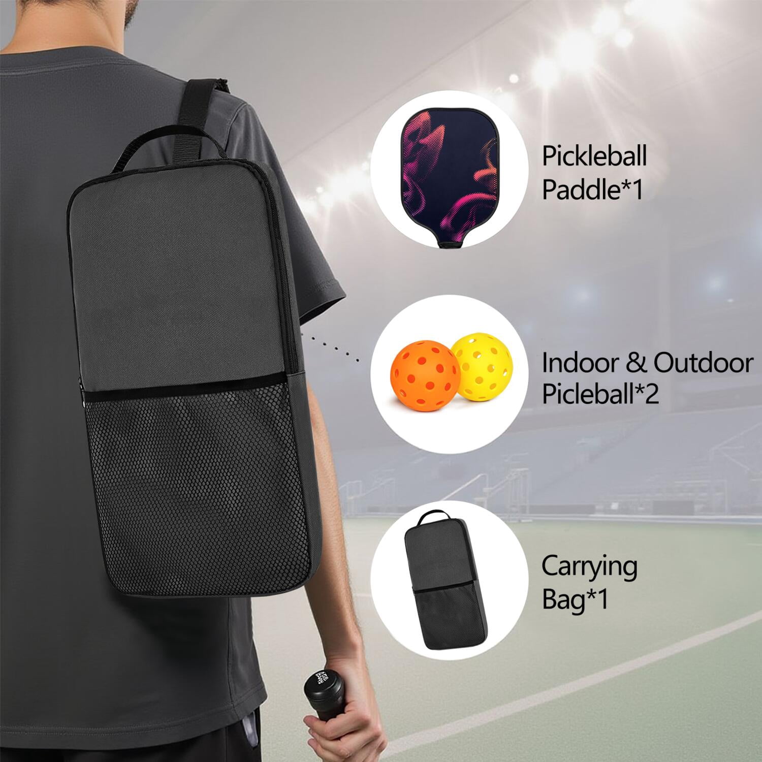 Pickleball Paddles Set Of 1, Fiberglass Surface, Fluid Smoke Aurora Art Style, 1 Paddle, 2 Balls & Bag