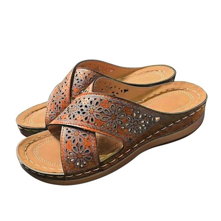 

LWVITH Clearance! Orthopedic Wedge Sandals for Women Dressy Summer Comfortable Walking Sandals with Arch Support Fashion Orthotic Slides Orange 7