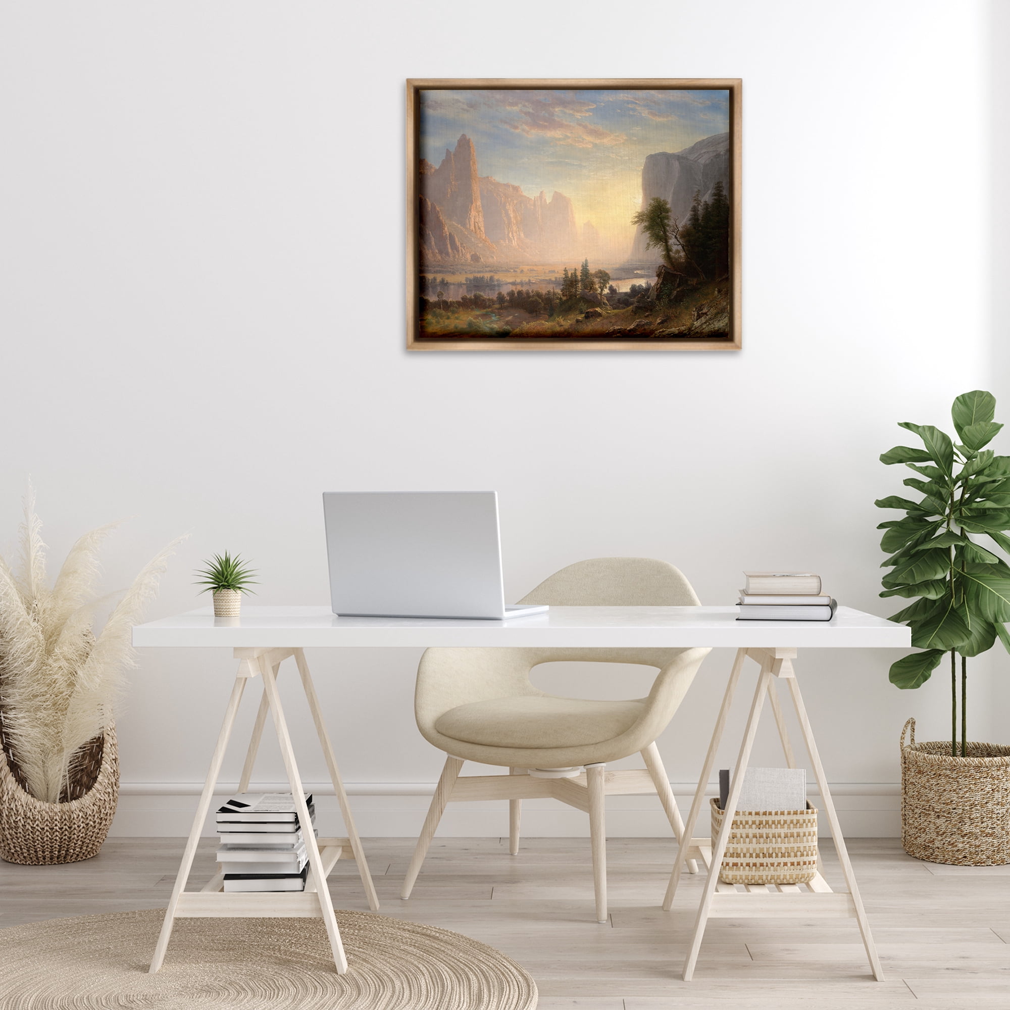 Stupell Industries Classic Bierstadt Valley of Yosemite Landscape & Nature Painting Brown Floater Framed Canvas Art Print Wall Art, 31 x 25