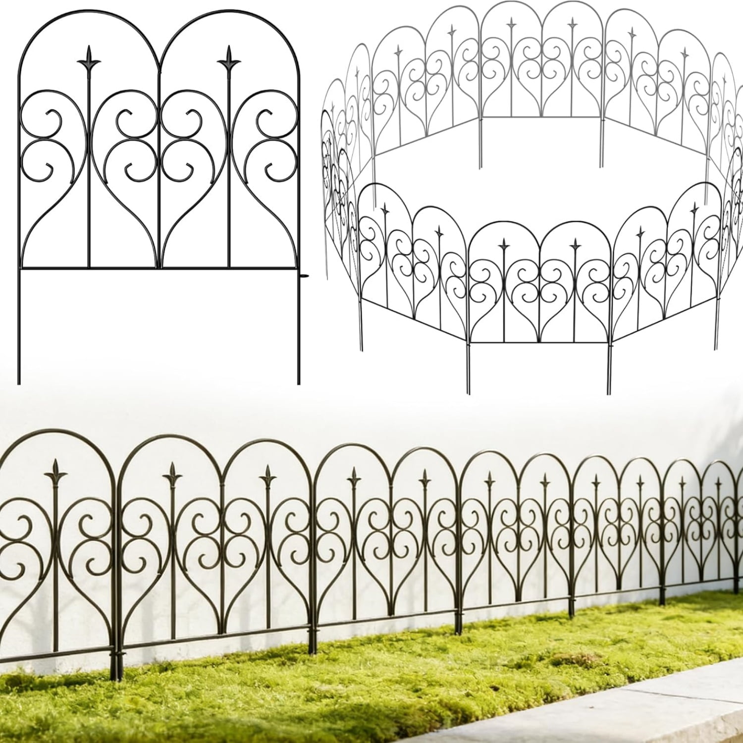 Garden Fence 32" H x 10ft (5 Panels), No Digging Heavy Duty Metal Fence Panels, Rustproof Outdoor Dog Fence Animal Barrier, Decorative Fencing for Flower Bed, Yard, Landscape Edging