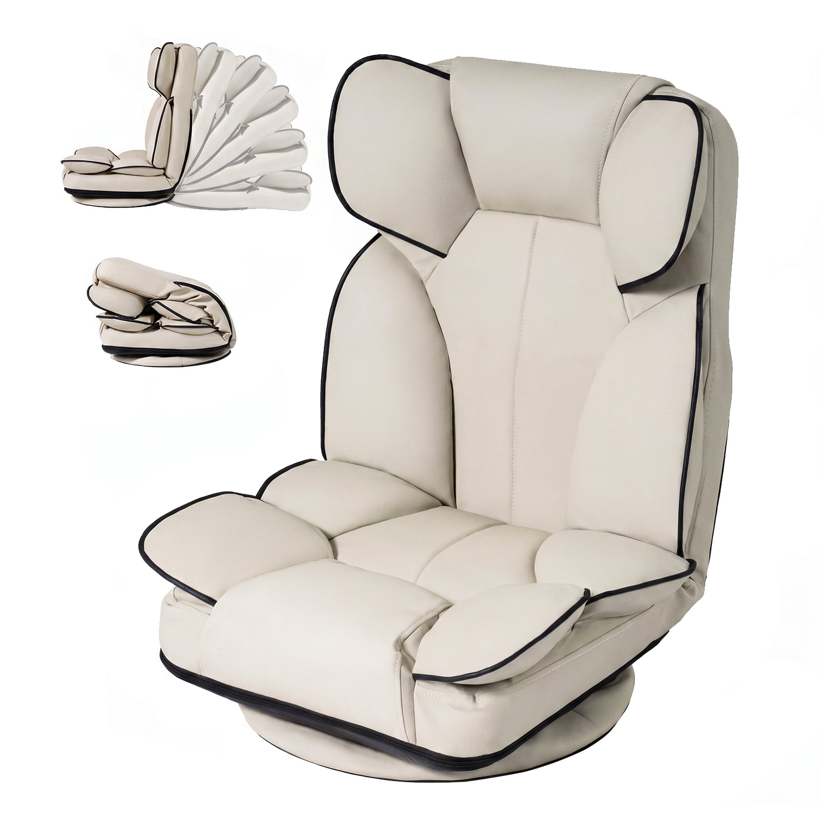 Costway 360 Degree Swivel Floor Gaming Chair, Folding Lazy Adjustable Lounger Couch Beige