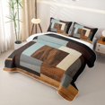 thumbnail image 3 of Castle Fairy Mid Century Wood Geometric Inlay Quilt Full 3-Piece,Minimalist Textured Wood Panel Full Bedspread Sets,Brown Sky Blue,1 Coverlet and 2 Pillowcases, 3 of 7