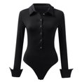 thumbnail image 2 of Aayomet Bodysuit For Women Jumpsuit Women's Solid Color Button Down Long Sleeve Jumpsuit,Black S, 2 of 4