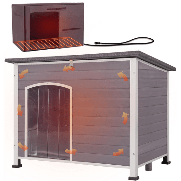 Aivituvin Heated Insulated Dog House for Winter Wooden Outdoor Dog Kennel with All-Around Iron Frame