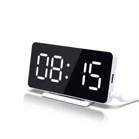VOLIVO Digital Alarm Clock, USB Charging, Dual Alarms, Dimmable Backlight, Mirror Function, Snooze, Date and Temp Display for Bedroom