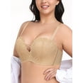 thumbnail image 2 of Deyllo Women's Push Up Strapless Bra Plus Size Wireless Lace Multi-Way Convertible Straps Padded Support Bra,Nude 36C, 2 of 3