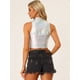 thumbnail image 3 of Top corto metálico para mujer Cuello falso Cremallera frontal Sin mangas Holográfico Sparkle Party Tops Plata XL, 3 of 6