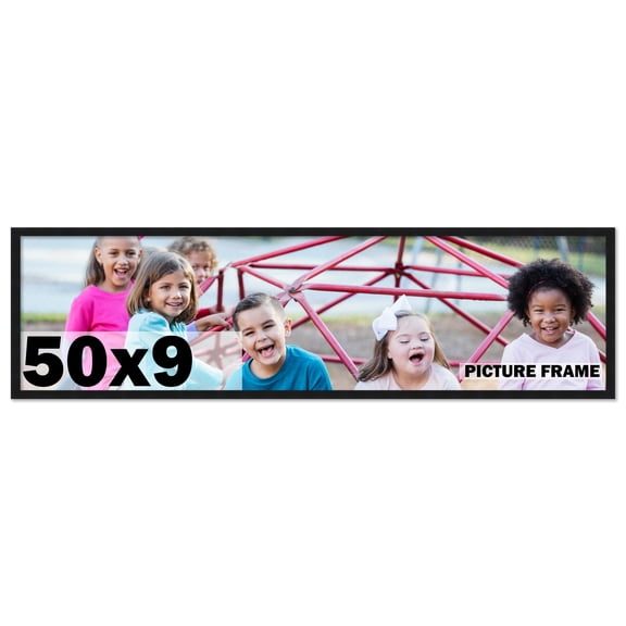 50x9 Frame Black Solid Wood Picture Frame | 0.75 Inch Moulding Width | Includes UV Acrylic