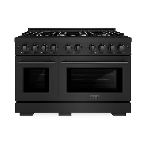 ZLINE 48 in. 6.7 cu. ft. Double Oven Dual Fuel Range with 8 Burner Gas Cooktop in Black Stainless Steel (HDRB-48)