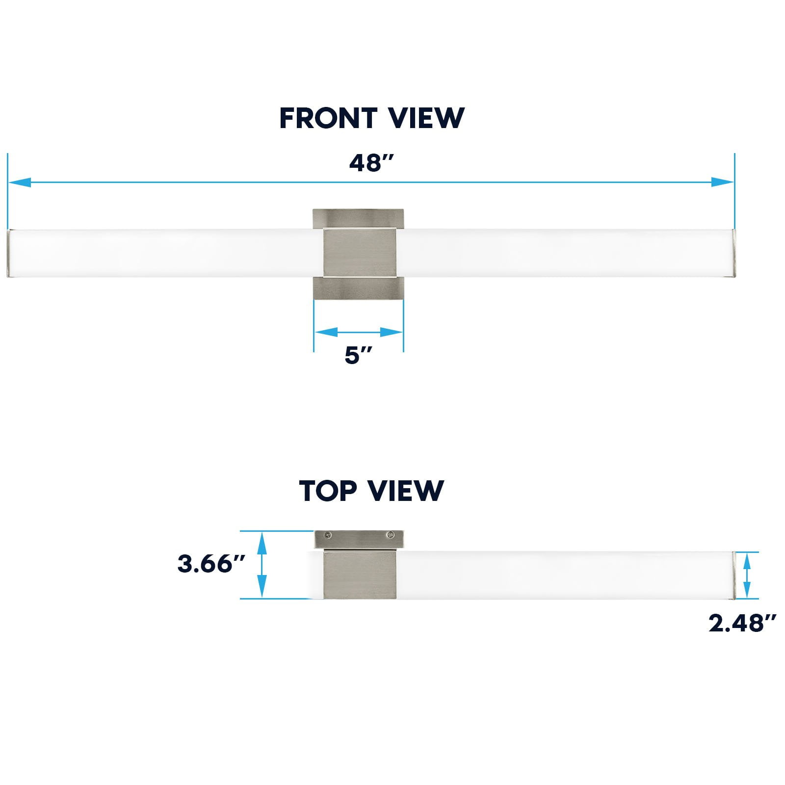 Luxrite LED Bathroom Vanity Light Fixtures Square 48 Inch Brushed Nickel 5 CCT 2700K-5000K 38W 2800 Lumens Dimmable