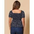 thumbnail image 3 of DARING DIVA Women's Puff Sleeve Floral Sweetheart Neck Ruffle Peplum Top XL Dark Blue, 3 of 6
