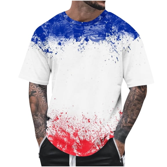 Men's Red Blue White Tie Dye Shirt Adult 4th of July USA Flag Outfit Tee Independence Patriot Clothes