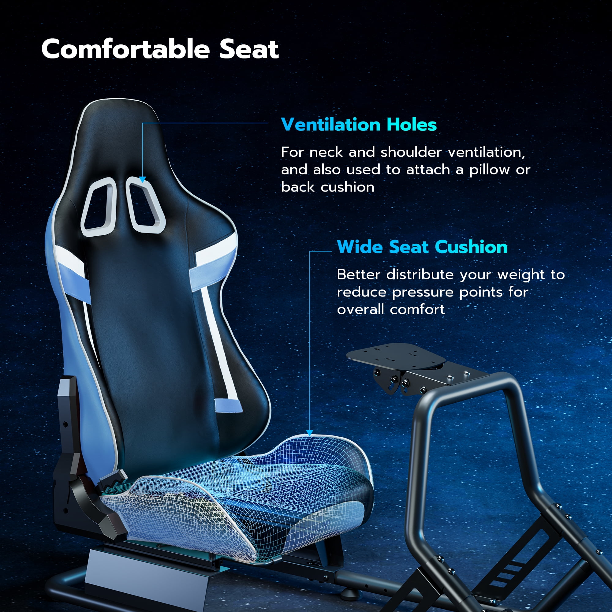 ARES WING Racing Simulator Cockpit with Seat, Adjustable Sim Racing Cockpit Compatible with Logitech, Thrustmaster, Fanatec, Moza, for PS5, PS4, Xbox and PC, Blue