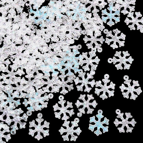 1 Box 100Pcs Snowflakes Christmas Charm Winter Charms Bulk Resin Transparent Clear White Pink Tiny Glitter Xmas Winter Snow Shaped Small Charm for Jewelry Making Charms DIY Earring Crafts