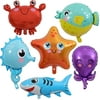 Sea Animal Balloons Cartoons Octopus Starfish Hippocampus Pufferfish Shark Crab Balloons for Kids Birthday Party Decoration Supplies(6PCS)