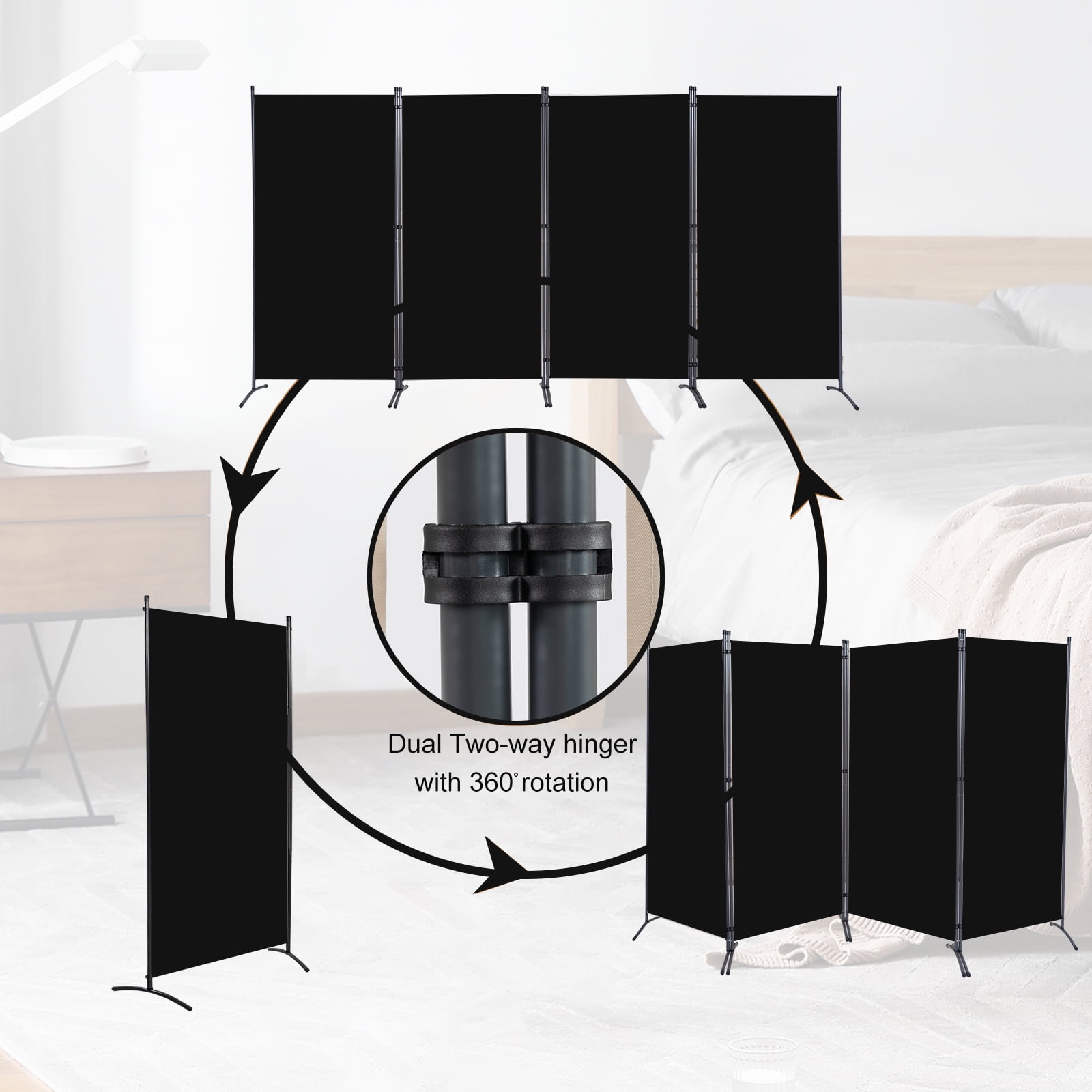 YASRKML Room Divider, 4 Panel Folding Privacy Screen for Office, Room Divider Screen Freestanding Partition Room Separators Fabric Panel 136"x71.3", Black