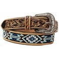 thumbnail image 2 of 31-32  Men's 1-1/2" Wide Tan Leather Floral Tooled Casual Jean Belt 26FK33, 2 of 4