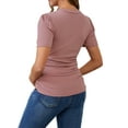 thumbnail image 3 of Blusa de maternidad de mujer INSPIRE CHIC, de punto acanalado, con mangas cortas abullonadas, camiseta arrugada para fotos de baby shower, pequeña, color rosa, 3 of 6