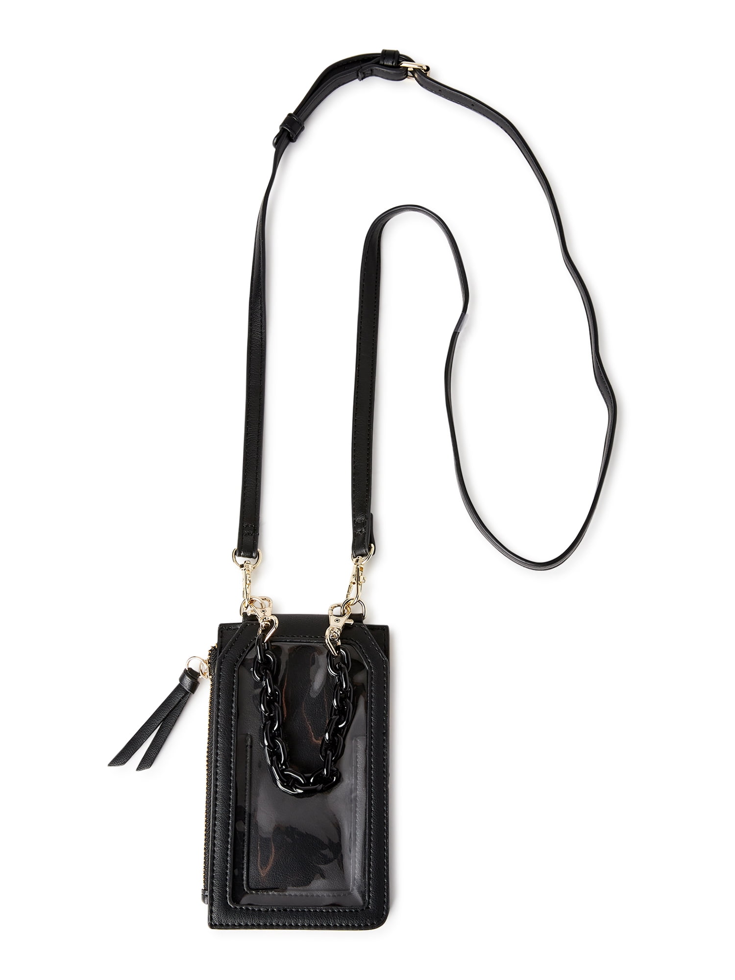 No Boundaries Ring Crossbody Bag Solid Black Faux Leather NEW