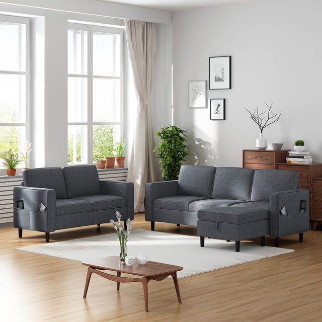 Puremind 2 Piece Sofa Set for Living Room, Linen Fabric Sofa and ...