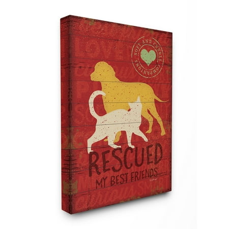 The Stupell Home Decor Collection Rescued My Best Friend Dog And Cat The Stupell Home Decor Collection Rescued My Best Friend Dog And Cat Silhouette Stretched Canvas Wall Art 30 X 1 5 40 Com