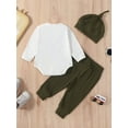 thumbnail image 2 of ZAXARRA Newborn Baby Cute Fall Pants Sets Letter Long Sleeve Romper  Solid Ribbed Pants with Hat, 2 of 8