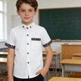 thumbnail image 4 of Boys Solid Short Sleeve Button Down Shirt, Classic Point Collar Casual Top for School, 4 of 5