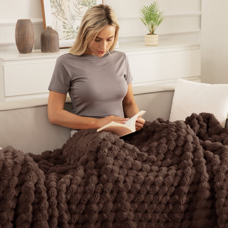Whale Flotilla 90"x 104" King Size Blanket for Bed with Expanded 3D-Jacquard Pattern, Fuzzy Soft Cozy Exquisite Blankets or All Season, Warm and Fluffy, Coffee