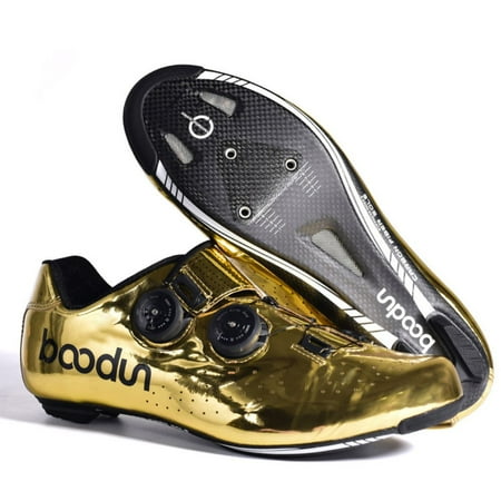 

Road Cycling Shoes Gold Microfiber Double Knob Shoe Buckle Bicycle Locking Shoes