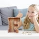 thumbnail image 3 of Lata de ahorros de madera con letras en inglés, lata de ahorros de vidrio transparente, alcancía, 3 of 6