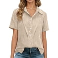 thumbnail image 2 of T Shirts for Women 2026 Summer Linen Short Sleeve Button Down Collared Business Casual Office Work Tshirt Blouse, 2 of 8
