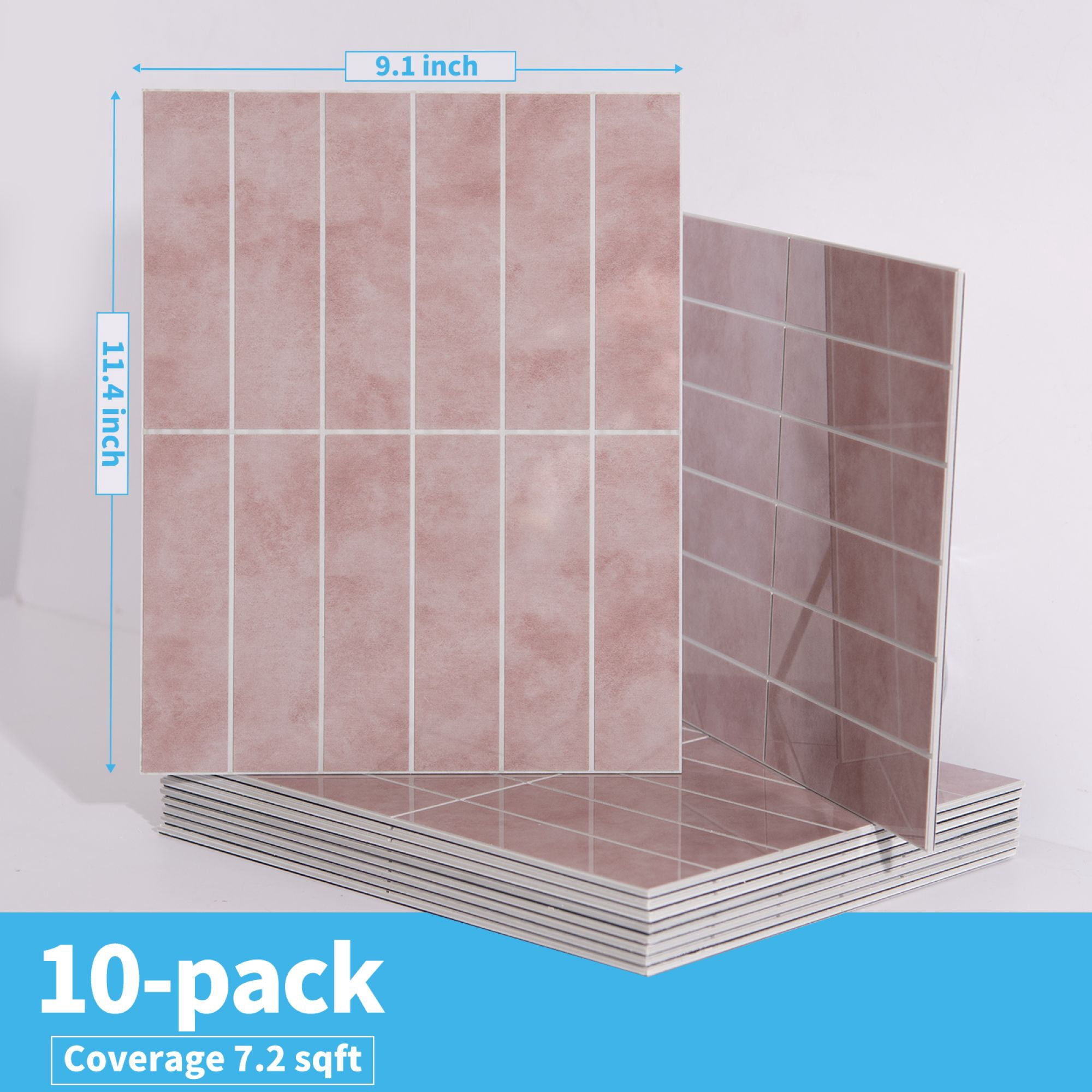 Art3dwallpanel 11.4''x9.1'' Faux Marble Peel & Stick Backsplash for Kitchen,Wall,Pink,7.2sq.ft.(Set of 10)