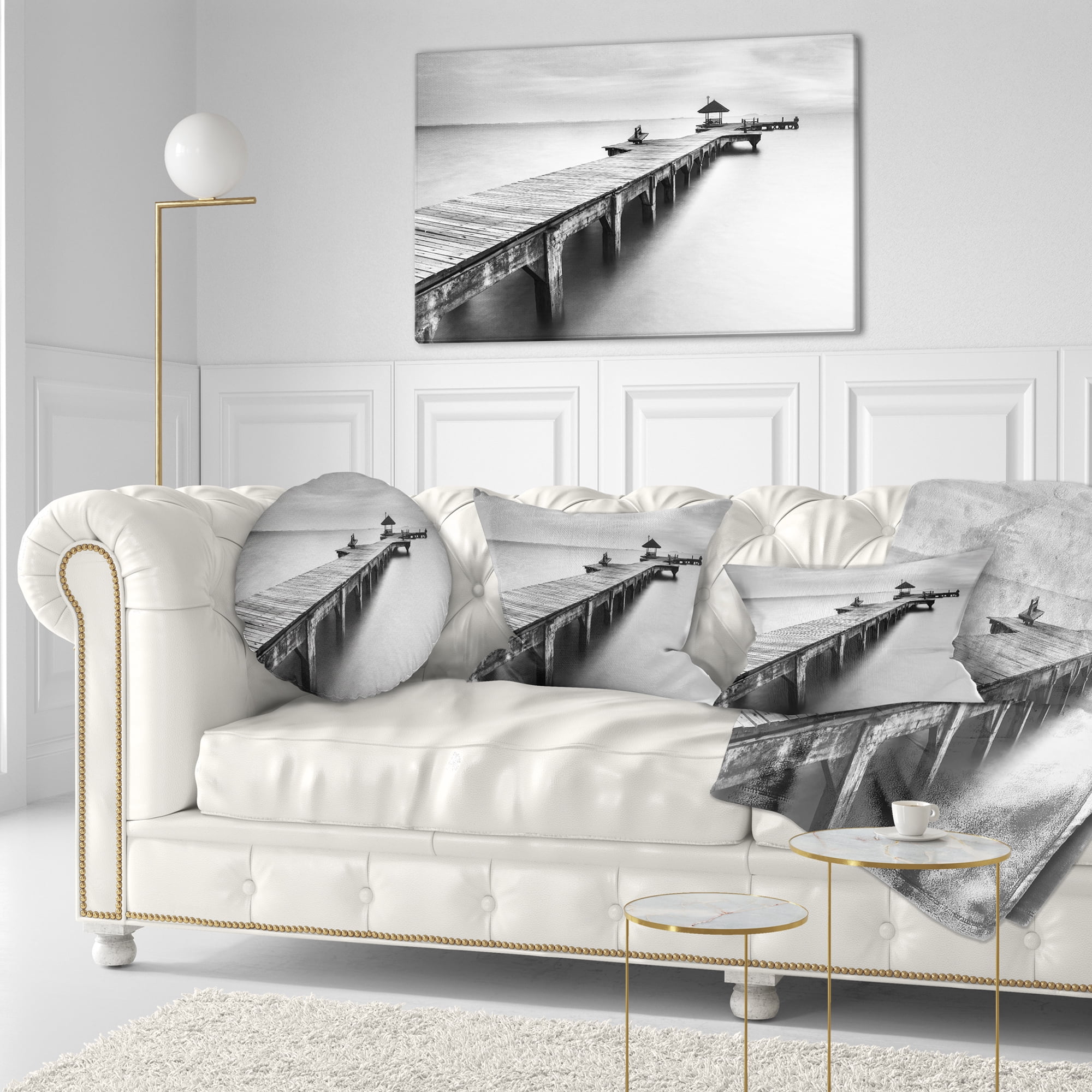 Designart Wooden Sea Bridge - Seascape Photography Throw Pillow - 12x20