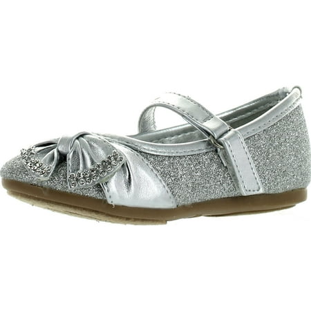 

LITTLE ANGEL Girls TESHI-729D Toddler Girl s Glittering Middle Strap Studded Dress Flats Silver 4